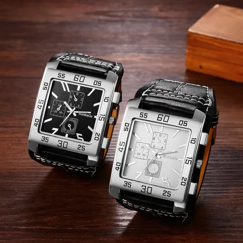 Vista 4 de Avaner Reloj cuadrado para hombre, reloj Steampunk de gran tamaño, correa de cuero, reloj de cara grande