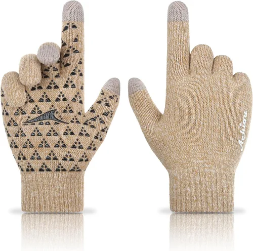 Vista 13 de Achiou Winter Gloves for Men and Women, Touchscreen Soft Knit Gloves Camello almendra