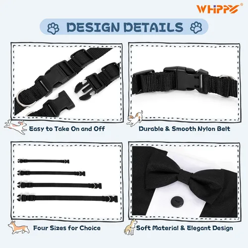 Vista 7 de Collar tipo bandana de esmoquin con pajarita para mascotas, disfraz formal de boda, disfraz formal de compromiso, cumpleaños, traje de mascotas