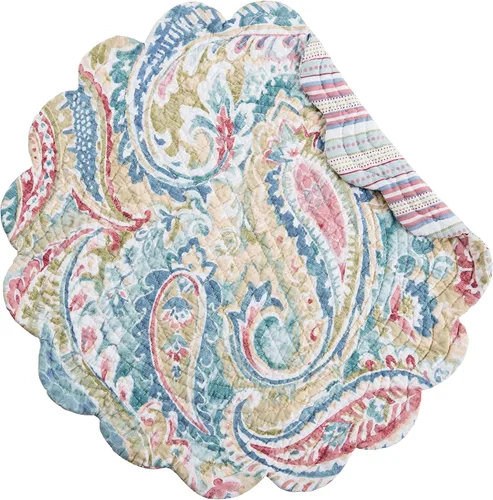 Vista 2 de C&F Home Maisie - Mantel individual redondo con estampado de cachemira, 17 pulgadas, color verde