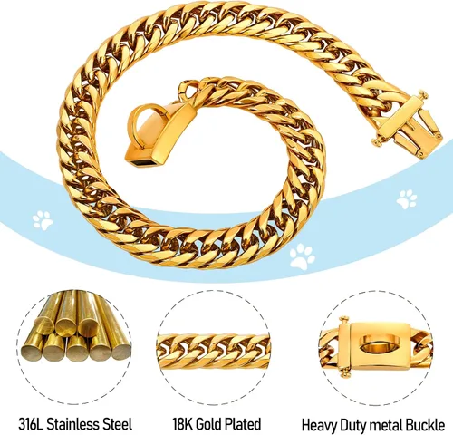 Vista 3 de BAOBOTE Collar de perro de cadena de oro, collar de eslabones cubanos Dorado
