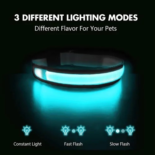 Vista 3 de MASBRILL Collares de perro con luz LED, collar de perro recargable iluminado resistente al agua, para caminar por la noche, collares para perros