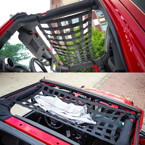 Vista 3 de Savadicar Red de malla para carga, hamaca de red para techo, para Jeep Wrangler YJ TJ JK JL & Gladiator JT 1987-2024, Negro