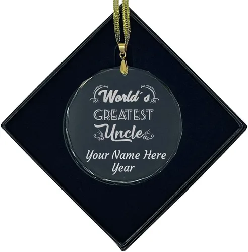 Vista 8 de LaserGram Adorno de Navidad de vidrio personalizado, el tío más grande del mundo, idea de regalo personalizada grabada con láser (forma de diamante)