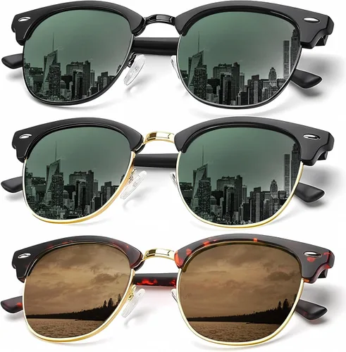 Vista 39 de KALIYADI - Gafas de sol polarizadas para hombres y mujeres unisex, marco semirretráctil, estilo retro, para conducir, con bloqueo UV