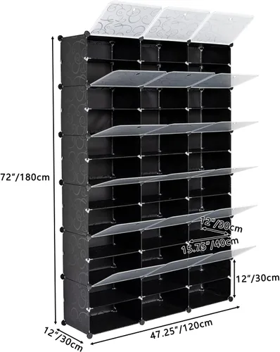 Vista 4 de Zapatero portátil de 12 niveles, 72 pares cubiertos de almacenamiento de zapatos, estante expandible de 36 rejillas para tacones, botas, pantuflas