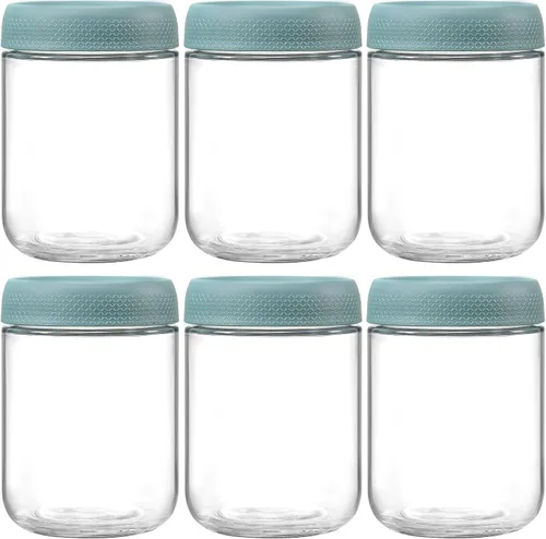 Vista 12 de NETANY Paquete de 6 tarros de vidrio de 16 onzas con tapas herméticas, recipientes de avena con tapas, tarros de ensalada Mason de boca ancha