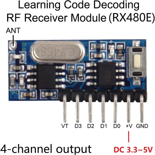 Vista 5 de QIACHIP Interruptor de control remoto inalámbrico de 433 MHz, mini receptor, código de aprendizaje integrado, decodificación 1527, salida de 4