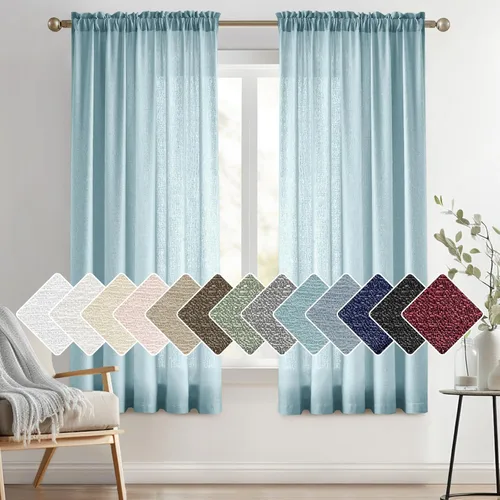 Vista 24 de Melodieux Cortinas de Niveles Semitraslúcidas Negras de 24 Pulgadas de Largo para Cocina, Cafetería, Dormitorio, Ventanas Pequeñas, Aspecto de Lino