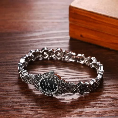 Vista 2 de Avaner Relojes de pulsera de plata para mujer diamantes de imitación analógicos de cuarzo ovalado reloj de pulsera brillante