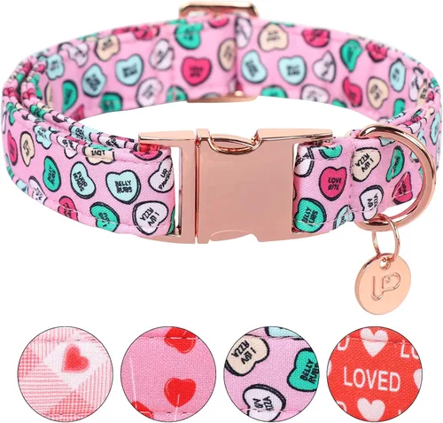 Vista 31 de Collar de perro floral azul, collar floral de algodón ajustable para primavera y verano con colgante de margarita, hebilla de liberación rápida