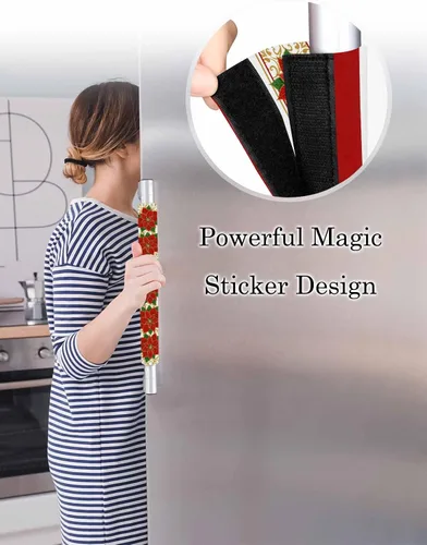 Vista 4 de Juego de 2 fundas navideñas para manijas de puerta de refrigerador, lavavajillas, microondas, horno, nevera, estufa, electrodomésticos, accesorios