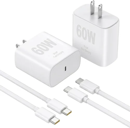Vista 9 de Cargador súper rápido de 60 W, cargador Samsung para teléfono Android, paquete de 2 cargadores USB C bloque de carga rápida y cable USB C de 10 pies