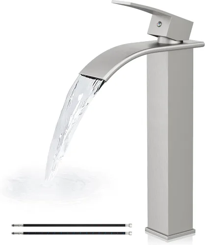 Vista 10 de Airuida Grifo de fregadero de recipiente, grifo de cascada alto negro sin