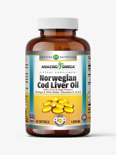 Vista 6 de Amazing Omega Norwegian Cod Liver Oil 1000 Mg Softgels Supplement Omega-3, EPA, DHA, Vitamin A, D & Vitamin E (Lemon 60 Count)