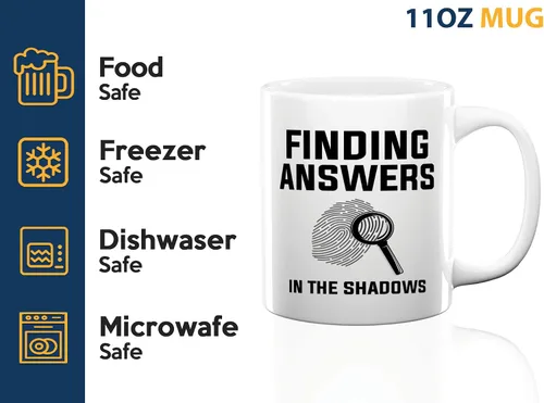 Vista 4 de Taza de café de detective de 11 oz blanco - Encontrar respuestas en - Oficial de policía Patrulla policía Detective Sheriff Police Enforcement