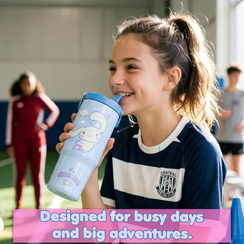 Vista 6 de Get Trend Hello Kitty Cinnamoroll - Vaso de 30 onzas con asa y popote, botella de agua aislada de acero inoxidable para niños, sin bisfenol A, a
