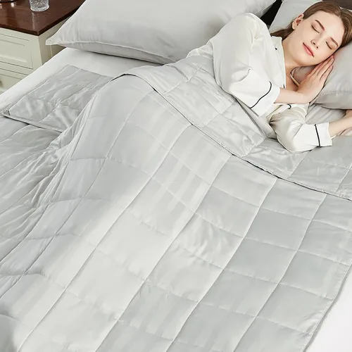 Vista 11 de anfie - Manta con peso para niños (40 x 60 pulgadas, 10 libras), ultrasuave y acogedora, refrescante, lavable a máquina, beige