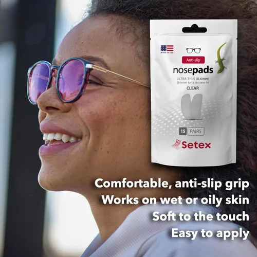 Vista 6 de Setex Gecko Grip Nano 0.6mm Antideslizantes Almohadillas para Nariz de Gafas, (15 Pares Negros), Las Más Pequeñas y Delgadas Disponibles, Fabricadas