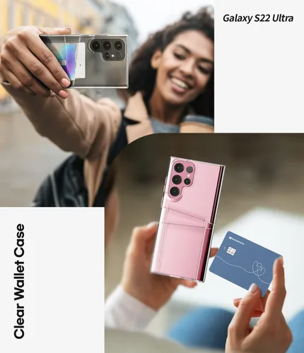 Vista 3 de GOOSPERY Cartera transparente diseñada para Galaxy S22 Ultra, delgada, fácil de usar con capacidad para 2 tarjetas, funda protectora de TPU suave