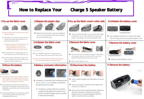 Vista 5 de Batería de repuesto de batería de carga de 10000 mAh 5 para altavoz inalámbrico Bluetooth Charge 5, se adapta a parte no GSP-1S3P-CH4A GSP-1S3P-CH40