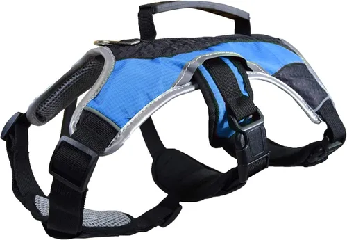 Vista 7 de Arnés de transporte para perros y caminatas con malla acolchada, accesorio, collar, ligero, no más tirones, tensiones o ahorque, para cachorros Rojo