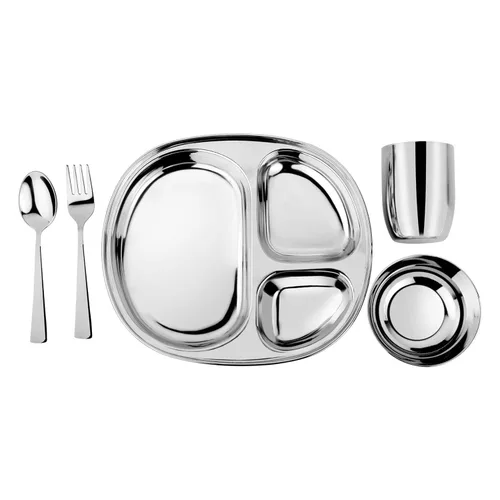 Vista 12 de Ahimsa Plato de Acero Inoxidable para Niños, Platos Divididos para Niños Pequeños y Bebés Diseñados por Pediatras, No Tóxico, Irrompible y Apto