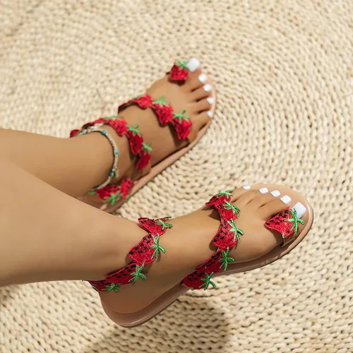 Vista 5 de Hbeylia Sandalias planas de mariposa para mujer, a la moda, informales, bohemias, elegantes, sandalias de gladiador, joyería con anillo