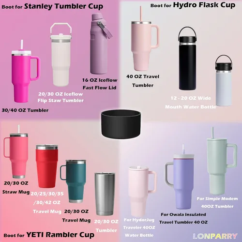 Vista 4 de Paquete de 2 botas de silicona para Stanley Cup de 30 oz y 40 onzas, protector inferior antideslizante y reductor de ruido, cubierta base de vaso