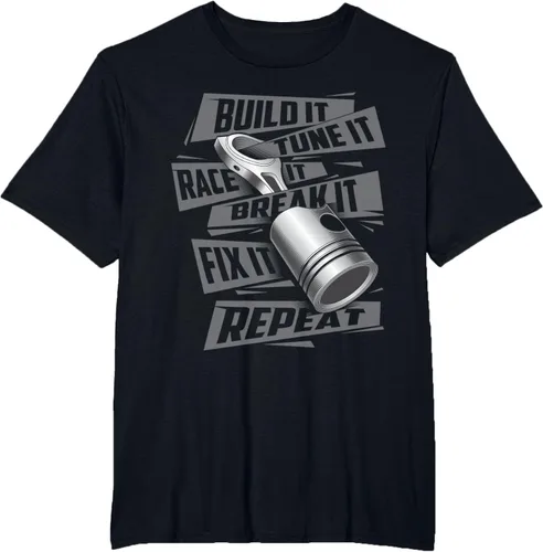 Vista 45 de Build It Tune It Race It Break It - Camiseta para entusiastas de los coches de carreras, talla S Negro