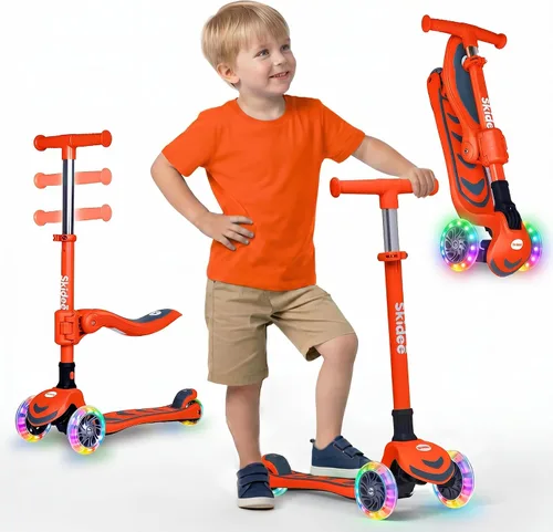 Vista 12 de SKIDEE Kick Scooter for Kids Ages 3-5 Foldable 3 Wheel Scooter with Lean-to-Steer, Adjustable Height, Removable Seat & LED Light Wheels Toddler