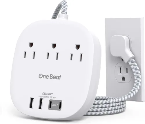 Vista 15 de Cruise Ship Travel Essentials, tira de alimentación de enchufe plano de 22.5 W/4.5 A, cable de extensión plano de 3 pies, 3 tomas de corriente, 4
