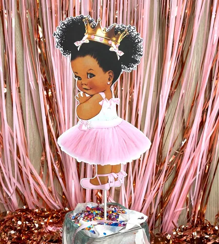 Vista 8 de Centros de mesa de princesa para baby shower, decoración de mesa de 10 pulgadas, princesa afroamericana, centro de mesa de cumpleaños negro real