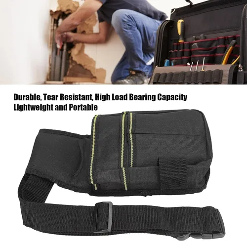 Vista 2 de Cyrank Bolsa de herramientas de tela Oxford, mini organizador con clip para cinturón, bolsa multifuncional portátil para cinturón para electricista