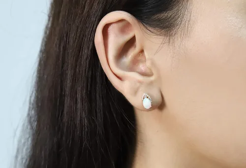 Vista 4 de Gin & Grace Pendientes de oro rosa de 14 quilates con ópalo natural (SI1) para mujer