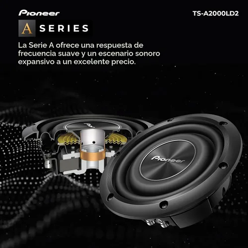 Vista 2 de Pioneer A-Series TS-A2000LD2 Subwoofer de montaje superficial de 8 pulgadas 700 W máx Diseño de montaje superficial, graves profundos en espacios