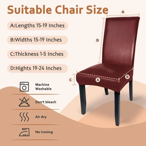 Vista 5 de Juego de 4 fundas de cuero suave para sillas de comedor, fundas elásticas impermeables para sillas de comedor, protectores resistentes al aceite y a