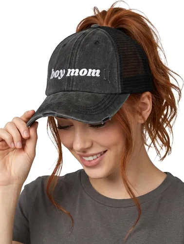 Vista 14 de Funky Junque - Sombrero de cola de caballo para mujer, gorra de béisbol con ajuste ajustable y cola de caballo alta cruzada para uso diario Paquete