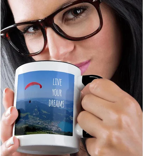 Vista 2 de 3dRose Live your dreams and fly - Palabras motivacionales inspiradoras - refranes motivadores - volar - parapente - Taza negra de dos tonos, 11 onzas