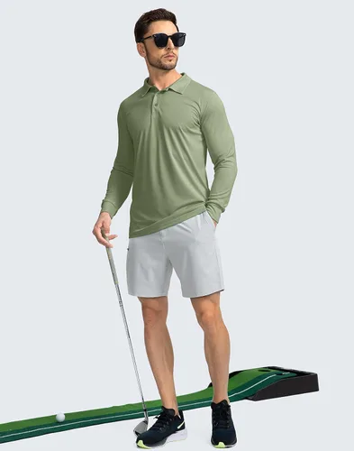 Vista 6 de Camisa polo de manga larga para hombre ligera UPF 50 protección solar camisas frescas para hombres trabajo pesca al aire libre