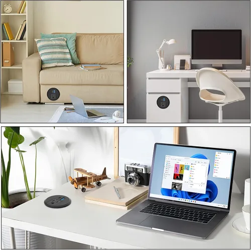 Vista 7 de Ojal de alimentación de escritorio de 2 pulgadas USB C PD de 20 W, enchufe de regleta de alimentación empotrada con enchufes de CA y 2 puertos