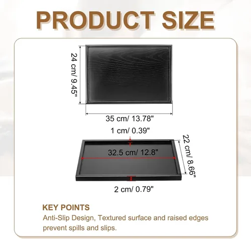 Vista 2 de Bandeja rectangular de madera para servir de madera, bandeja decorativa, 13.8 x 9.5 pulgadas, apta para decoración del hogar, cocina, mesa auxiliar