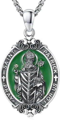 Vista 115 de Collar de amuleto de medalla de San Patrono de plata/oro de 14 39A-St Peregrino-Plata