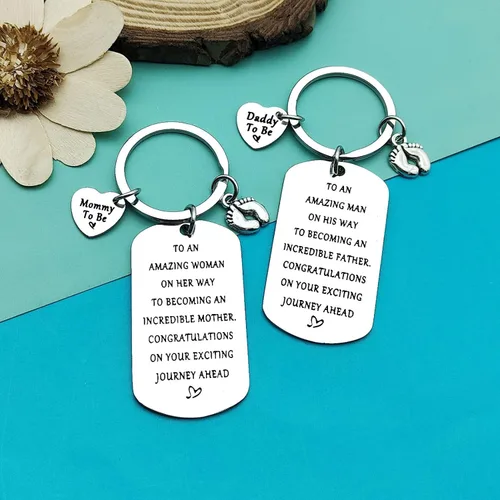 Vista 5 de Llavero de anuncio de embarazo, regalo de anuncio de bebé, joyería para padres para ser por primera vez, para papá, nueva mamá, llavero de baby