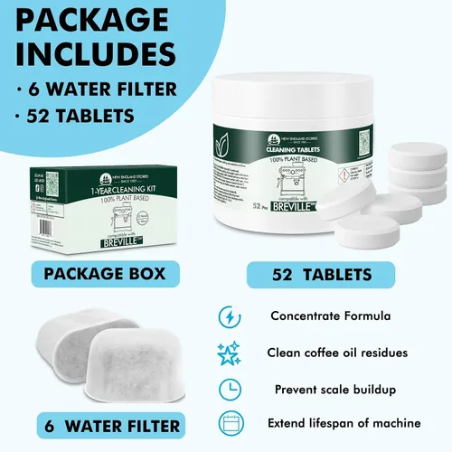 Vista 5 de New England Stories Solución universal de polvo descalcificante. Kit de pastillas de limpieza y filtro de agua compatibles con Breville, incluye 4