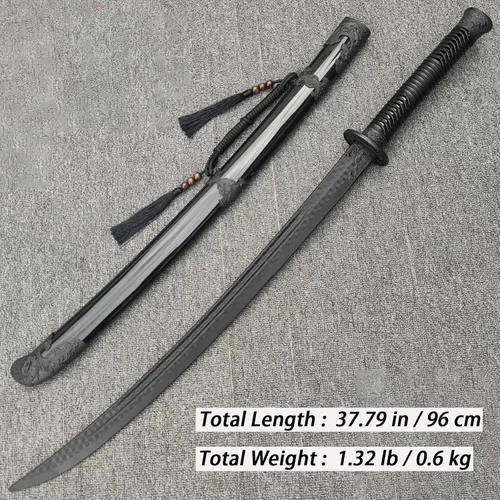 Vista 3 de Espada Hmong de polipropileno de alta resistencia para entrenamiento de artes marciales, espada antigua Samurai con funda para práctica
