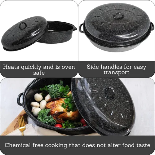 Vista 2 de MIRRO Tostador ovalado esmaltado de 18 pulgadas con tapa, negro