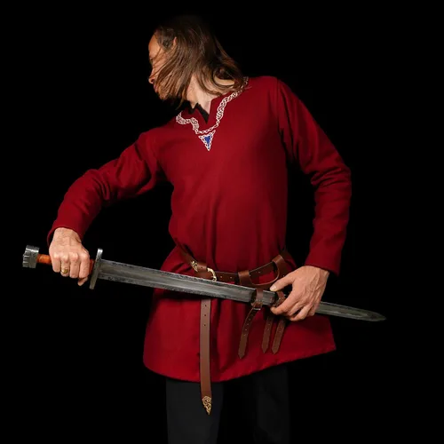 Vista 5 de Cinturón medieval con vaina para espada aventurero con soporte de cuero para espada universal, espada larga, cutlass