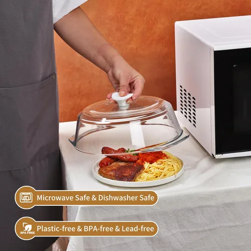 Vista 6 de ACEPRUT - Cubierta de vidrio sin plástico para salpicaduras de microondas con mango y tornillo de cerámica, 100% grado alimenticio, sin BPA, apto