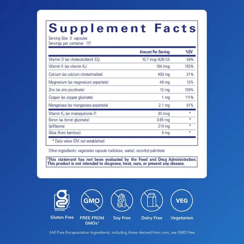 Vista 2 de Pure Encapsulations +Cal+ con Ipriflavon Suplemento mineral, vitamínico y herbario para promover la fuerza esquelética* 351 cápsulas